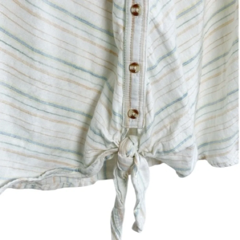 Anthropologie Maeve Blue Stripe Button/Tie Front Sleeveless Top Sz 0/XS Beachy